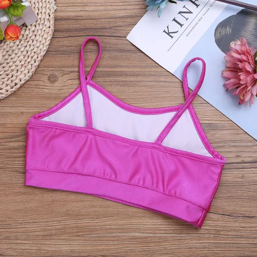 Vista 5 de YiZYiF - Conjunto de sujetador y pantalones cortos para niña con lunares para traje de baño o gimnasia, para bailar