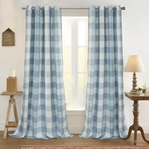 Vista 8 de Cortinas de cuadros de búfalo DriftAway a cuadros negro y blanco extralargas con tratamiento ojo de sargento para dormitorio y sala de estar