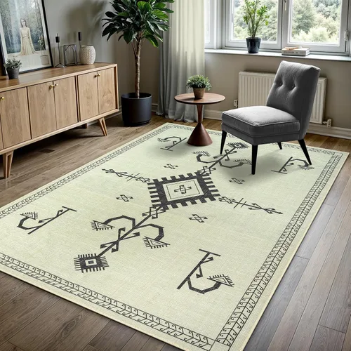 Vista 55 de GLN Rugs Bohemian - Troy - Alfombra de felpilla lavable a máquina, bohemio, lavable, antideslizante, alfombra de área de felpilla de pelo bajo