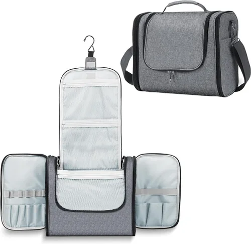 Vista 17 de Buruis - Neceser grande para hombres y mujeres, bolsa de viaje colgante para maquillaje, cosméticos, afeitado, artículos de tocador, kit Dopp