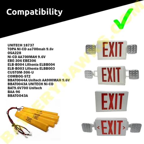 Vista 3 de (2 unidades) ELBB003 ELB-B003 BAT9.6V700 9.6v 900mAh Señal de salida Luz Batería ELB-B004 ELBB004 BBAT004 BBAT0044A BAA-96 BBAT0043A