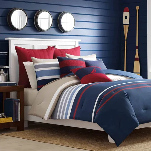 Vista 11 de Nautica - Juego de funda de edredón tamaño individual, ropa de cama reversible de algodón con cierre de botón, decoración informal para el hogar