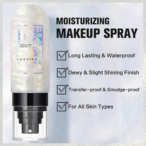 Vista 2 de UCANBEMAKEUP Dewy Spray fijador de maquillaje con acabado brillante, hidratante e iluminador para el rostro, ligero y duradero, fijación