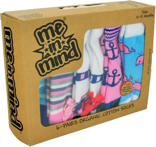 Vista 3 de Cute Girl - Juego de 6 pares de calcetines para bebé, diseño náutico, preppy orgánico, recién nacido