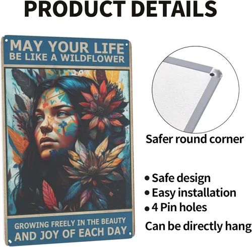 Vista 4 de Arte de pared de metal bohemio para jardín, decoración hippie con humor retro y diseño nativo americano, ideas divertidas para baño y regalo, 8 x 12