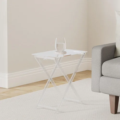 Vista 2 de Bandeja de TV plegable de acrílico, mesa plegable para muebles modernos y pequeños, mesa auxiliar para sala de estar, dormitorio, cocina, mesa