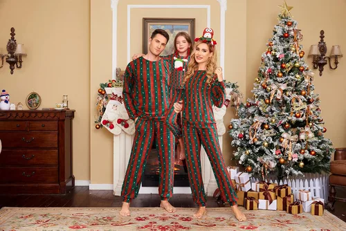Vista 4 de Ekouaer Matching Family Christmas Pajamas Set Women Men Holiday Sleepwear Soft Nightwear Xmas Pjs Clothes Kid