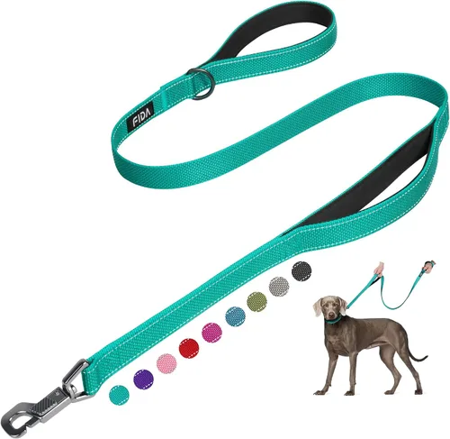 Vista 23 de Fida Correa resistente de 4 pies para perro con 2 cómodas asas acolchadas, asa de tráfico y gancho avanzado de fácil presión, correa reflectante