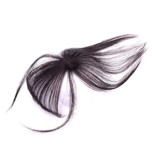 Vista 3 de Mini cabello humano claro clip en parte superior recta con flecos postizo con sienes negro y marrón