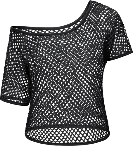 Vista 4 de Yuriko Disfraz de fiesta de los años 80 para mujer, camiseta de neón con hombros descubiertos, dos piezas con accesorios de disfraces de los años 80
