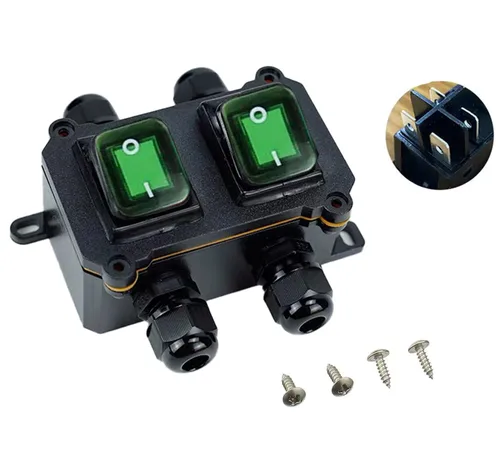 Vista 2 de Interruptor de cable en línea impermeable, DPST DC 16A-24V, 20A-12V Interruptor de parada de arranque al aire libre, interruptor de palanca