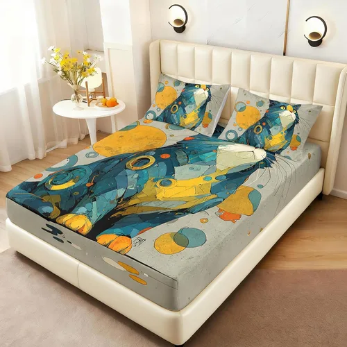 Vista 13 de AILONEN Lovely Bear - Juego de sábanas bajeras tamaño Queen, juego de ropa de cama con pajarita de dibujos animados para niños y niñas, sábana