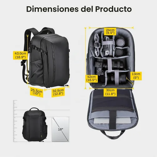 Vista 8 de RaLeno Camera Backpack, 22L+5L Expandable Camera Bag for Photographers