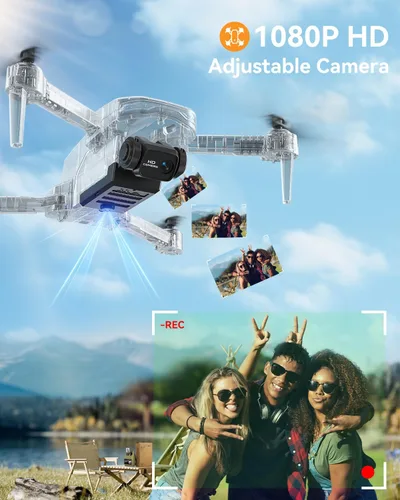 Vista 2 de Dron T29 con cámara para niños, mini drones plegables para principiantes o adultos, cuadricóptero RC HD 1080P, con 2 baterías y estuche