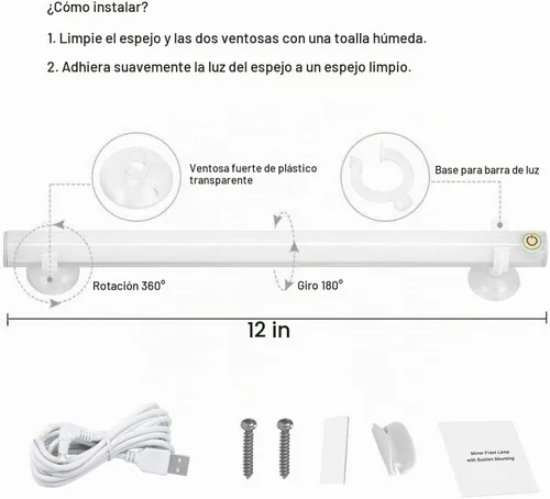 Vista 4 de Espejo de tocador LED recargable inalámbrico con bombillas de luz diurna para maquillaje de baño y tocadores Luces de espejo - Blanco