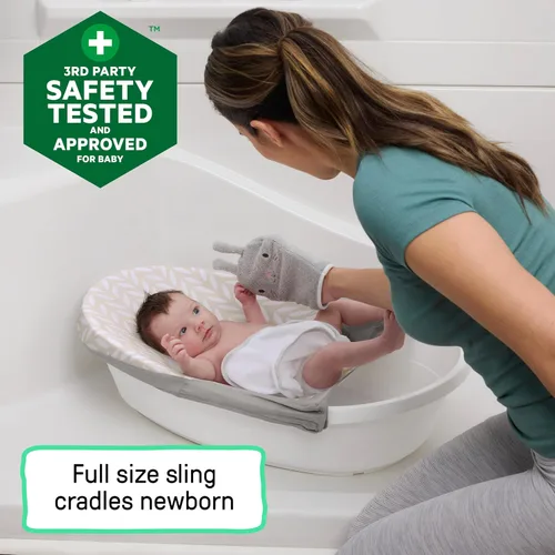 Vista 7 de Ingenuity Sylvi Full Comfort 3 en 1 Grow with Me - Bañera para bebé recién nacido a niño pequeño, eslinga de apoyo, incluye manoplas y libro