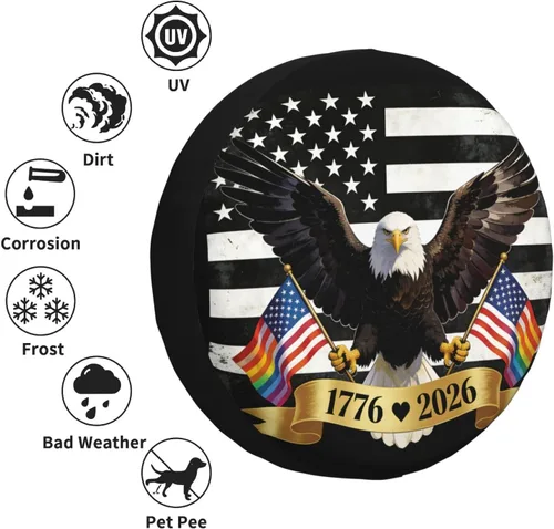 Vista 2 de 1776-2026 Anniversary USA Spare Tire Cover Waterproof Patriotic Eagle UV Sun Tyre Cover Fit for Trailer, RV, SUV and Many Vehicle 14 inch Wheel