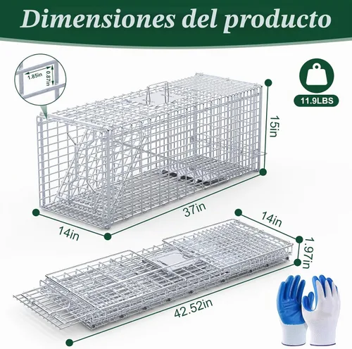 Vista 2 de Trampa para animales humanos, trampas plegables grandes de jaula viva de 37