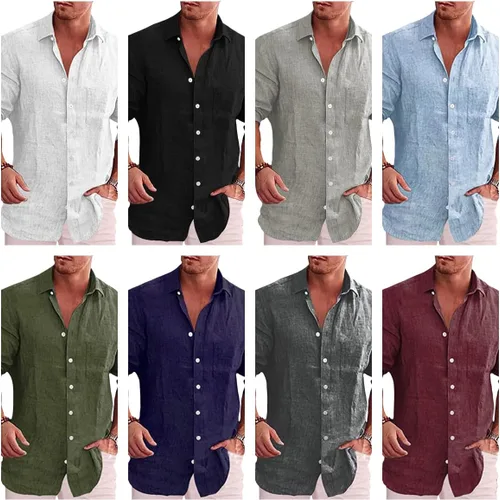 Vista 4 de domirica Camisa de manga larga con botones para hombre, étnica 2025, para verano, hawaiana, playa, casual, vintage, novedosa, ligera