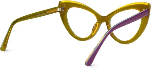 Vista 4 de VOOGLAM Los marcos antiazules de los vidrios de la manera del ojo de gato color-partido del acetato del Anti-reflejo Marcos azul púrpura-9027