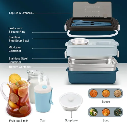 Vista 4 de Kit de lonchera Bento para adultos, lonchera portátil para adultos, caja Bento para adultos con bolsa de almuerzo, contenedores de almuerzo Bento