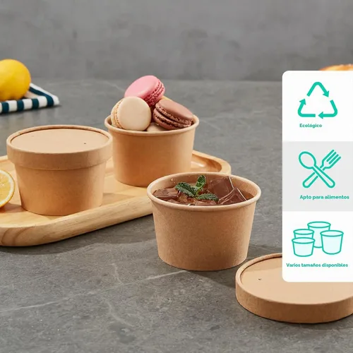 Vista 6 de 50 paquetes de envases de sopa de papel de 8 onzas con tapas, tazas de papel desechables para comida, tazas de helado, almacenamiento de alimentos