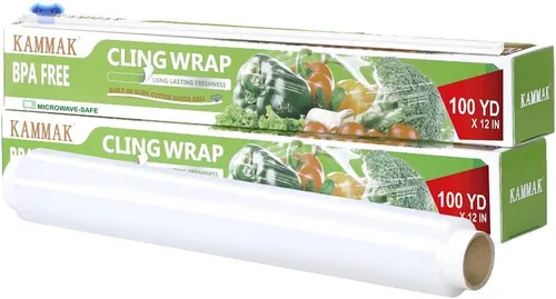Vista 6 de KAMMAK Envoltura de plástico, envoltura de alimentos con cortador deslizante, envoltura adhesiva de 12 pulgadas, película transparente para servicio