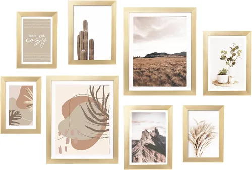 Vista 11 de ArtbyHannah Juego de marcos de pared para galería, marcos de fotos color beige, collage de decoración de pared con arte neutro para sala de estar
