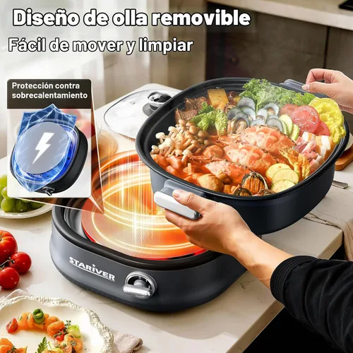 Vista 3 de Stariver Olla caliente desprendible eléctrica 3L, pote de Shabu Shabu