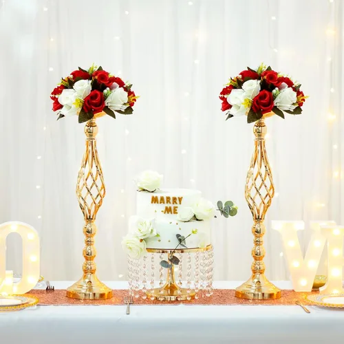 Vista 2 de Candelabros de metal dorado para candelabros de boda, jarrones, flores, jarrones, 2 uds