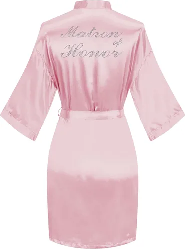Vista 17 de Bata de boda para mujer, para novia, dama de honor, corta, de satén, kimono, batas de seda para prepararse, fiesta nupcial