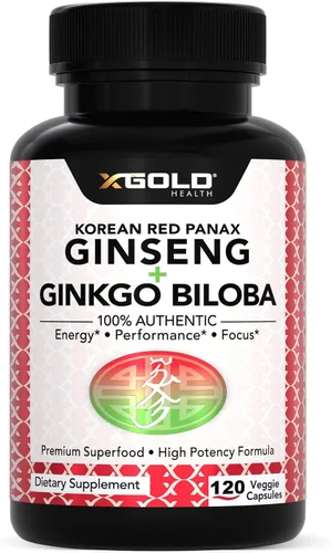 Vista 8 de X Gold Health Panax Ginseng rojo coreano + ginkgo biloba – 7% de ginsenósidos extra fuerte – Energía, memoria, enfoque y apoyo cerebral – Suplemento