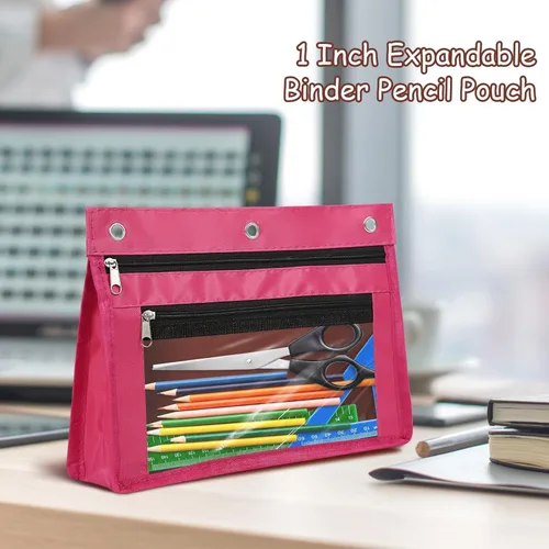 Vista 6 de YoeeJob Paquete de 24 bolsas para lápices para carpeta de 3 anillas, bolsas expandibles con cremallera, estuche de gran capacidad para bolígrafos