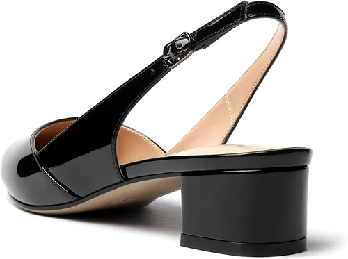 Vista 7 de MERRORI Zapatos de vestir con espalda cruzada para mujer, tacón bajo grueso, de patente, sin cordones, punta puntiaguda, zapatos de tacón bajo, 1.5