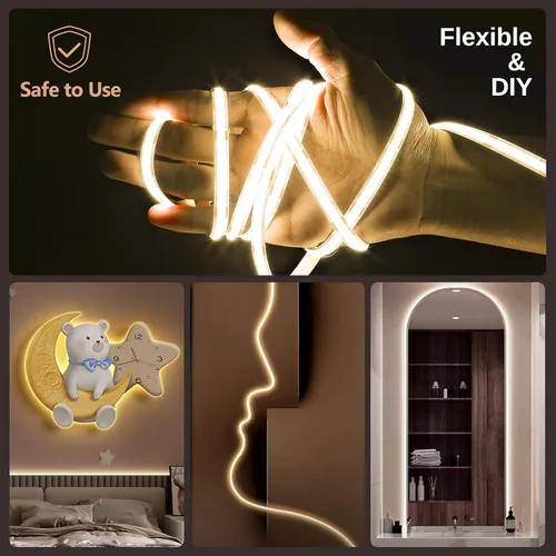 Vista 5 de Wefomey - Tira de luz LED COB blanca, 16.5 pies regulable 2700K-6500K de alta densidad 3100LEDs 24V, cinta de LED flexible con control remoto y APP