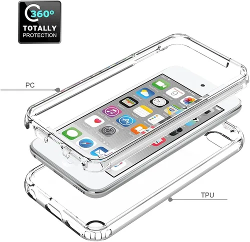 Vista 4 de Funda para iPod Touch 7, cristal transparente, no amarillea, resistente, suave, TPU de doble capa, resistente a prueba de golpes, funda transparente
