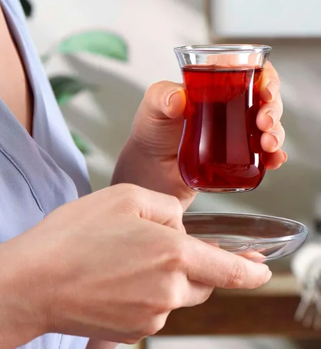 Vista 2 de Tazas y platillos turcos, 12 piezas, auténticos vasos de té turco de cintura delgada, juego de té tradicional perfecto para fiesta de té árabe
