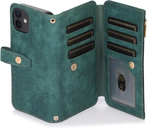 Vista 7 de ZCDAYE Funda tipo cartera para iPhone 11, iPhone 11 (6.1 pulgadas) Funda de teléfono cartera, cremallera premium (con pulsera) Funda de cuero