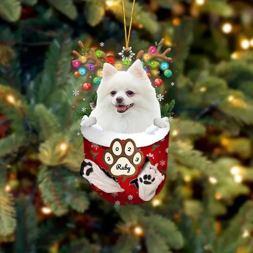 Vista 43 de Adornos personalizados de Pug cervatillo – Decoración personalizada para árbol de Navidad con patas de bolsillo de nieve
