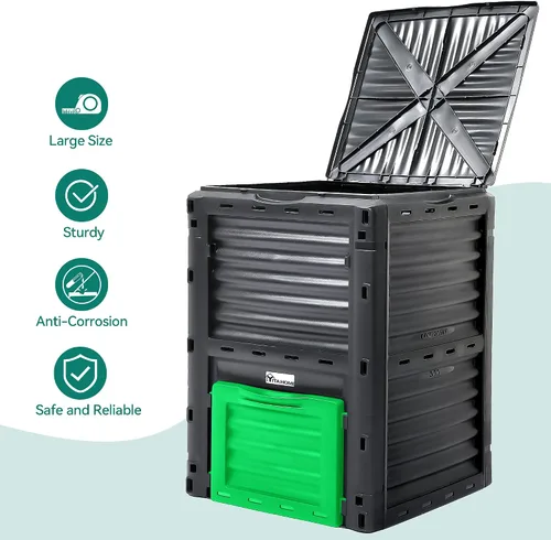 Vista 7 de YITAHOME Contenedor de compostaje grande para exteriores, caja de compostaje de 80 galones (300 L) con tapa superior a presión y sistema