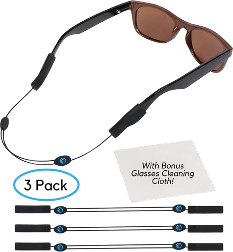 Vista 9 de Correa ajustable para lentes (paquete de 3) – Correa de gafas de sol sin cola – Cordón de cuerda para gafas – Con paño de limpieza adicional
