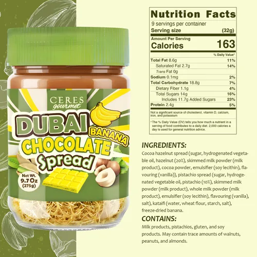 Vista 2 de Chocolate Untable de Dubai con Plátano Liofilizado – Untable Premium de Pistacho con Phyllo Tostado – Chocolate Gourmet para el Desayuno – Frasco