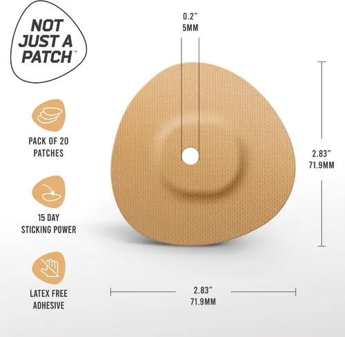 Vista 5 de NOT JUST A PATCH Parches adhesivos Dexcom G7 (paquete de 20) – Parches de sensor CGM Stelo con orificio de corte de precisión para ventilación