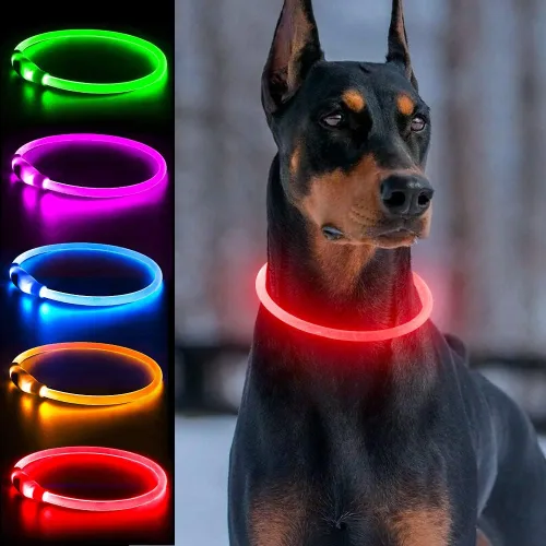 Vista 10 de Collares de perro iluminados, collar de perro Dlitk LED recargable por USB, 1 unidad, collar brillante de poliuretano termoplástico para perros