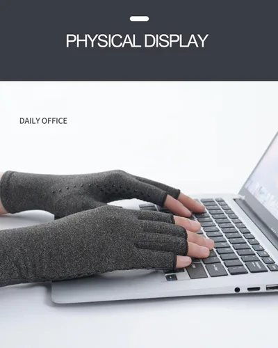 Vista 3 de Guantes de compresión sin dedos para mujeres y hombres, alivio del dolor del túnel carpiano, ciclismo, mecanografía, guantes de artritis, Negro -, M