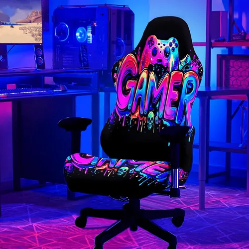 Vista 12 de Blacklight - Funda para silla de juegos – Funda para silla de juegos electrónicos de dragón neón reactivo a los rayos UV, protector de silla