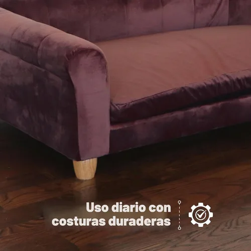 Vista 3 de CRITTER SITTERS Sofá rectangular de terciopelo sintético marrón de 42 pulgadas para perros medianos y grandes, sofá de felpa elevada para perros