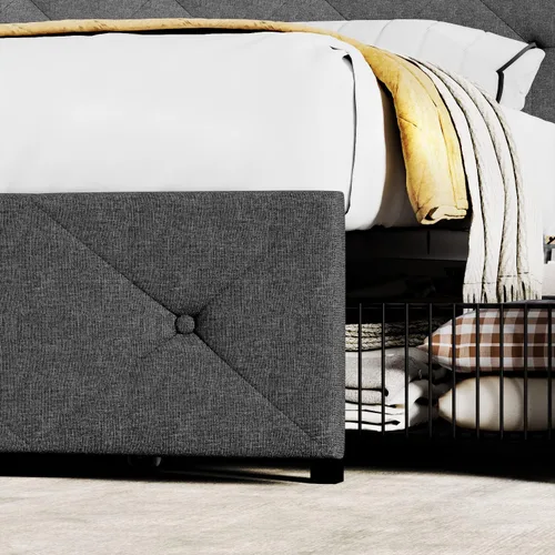 Vista 7 de IMUsee Base de cama Queen con plataforma tapizada con 4 cajones de almacenamiento y cabecera ajustable con botones cosidos de diamante, soporte