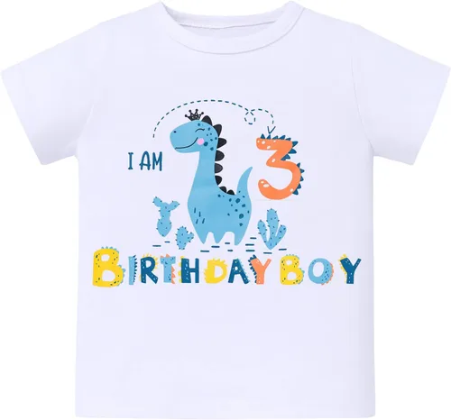 Vista 17 de ODASDO Conjunto de camiseta de manga corta para bebé, diseño de dinosaurio, 1º, 2º y 3º cumpleaños