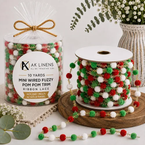 Vista 17 de AK Trading CO. 25 yardas de cinta de ribete de pompón difuso con alambre - Aqua Agua